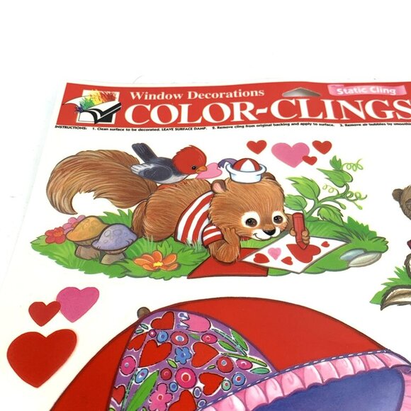 Color Clings Valentines Bears Rabbits Window Decor Vintage Unused - Picture 2 of 8